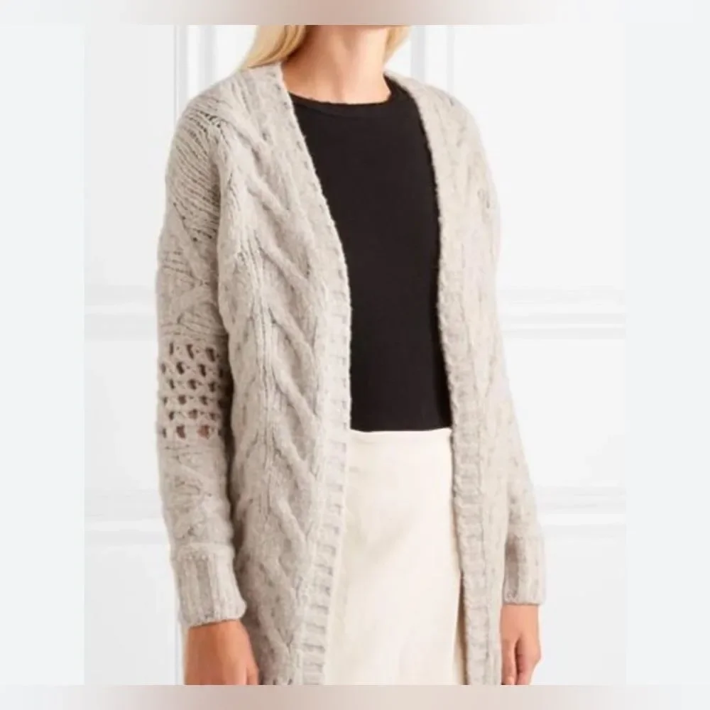 🆕 [I R O] “Air” Beige Cable Knit Wool Blend Long Cardigan Sz: S - Picture 2 of 11